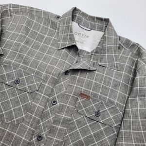 Orvis Mens Large Grey Plaid Short Sleeve Button Down Fishing Hiking Shirt L